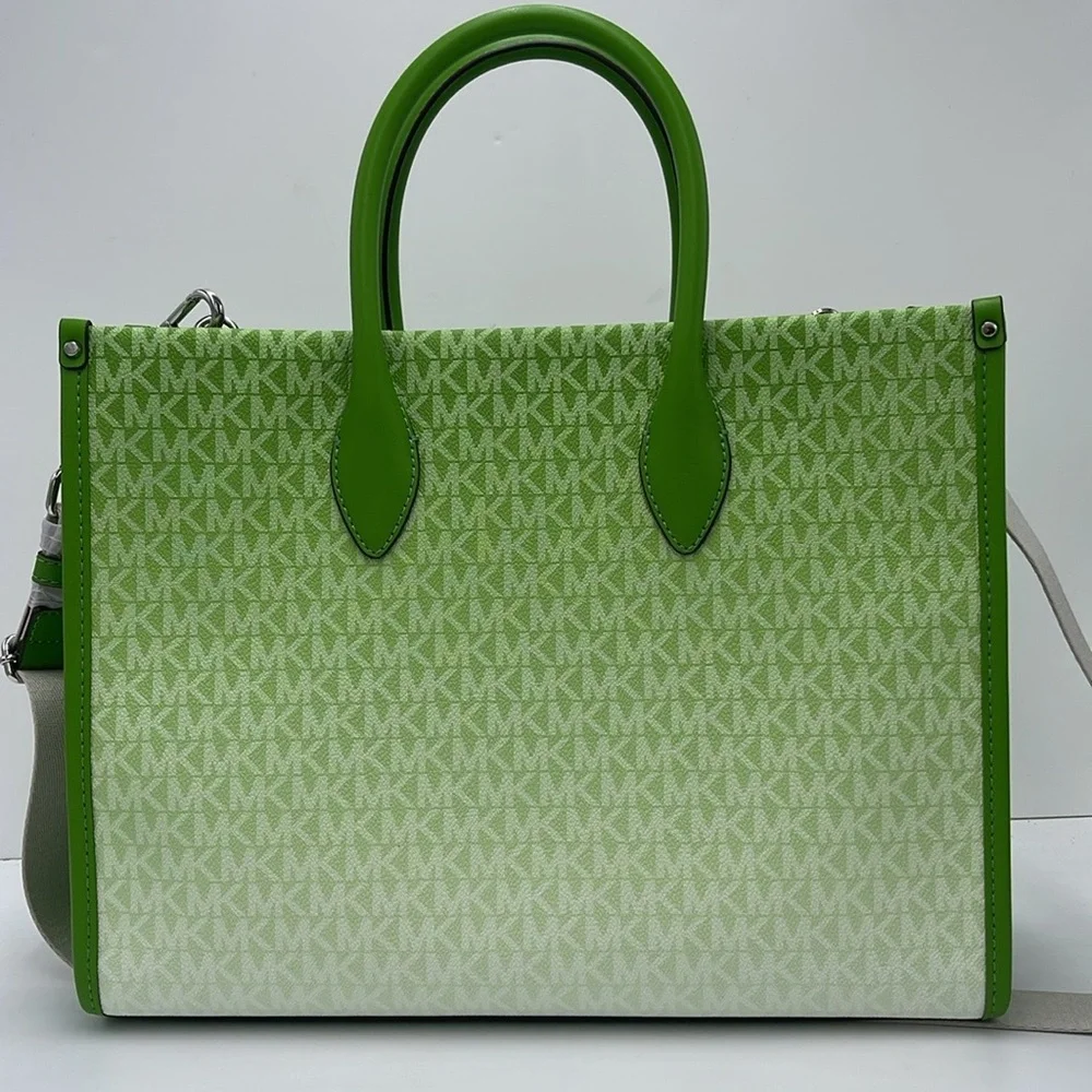 Michael Kors Mirella Medium Ombré Logo Tote Bag Jungle Green  NWT